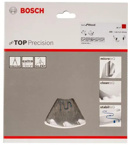 Bosch Kreissägeblatt Top Precision Best for Wood D.165mm Bohrung 20mm 20Zähne WZ