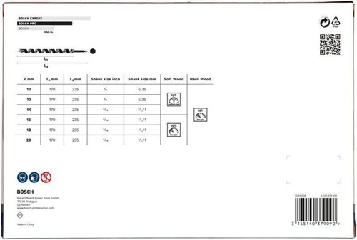 Bosch Schlangenbohrer-Set PRO Wood 6-tlg.D.10/12/14/16/18/20mm L.235mm 6KT