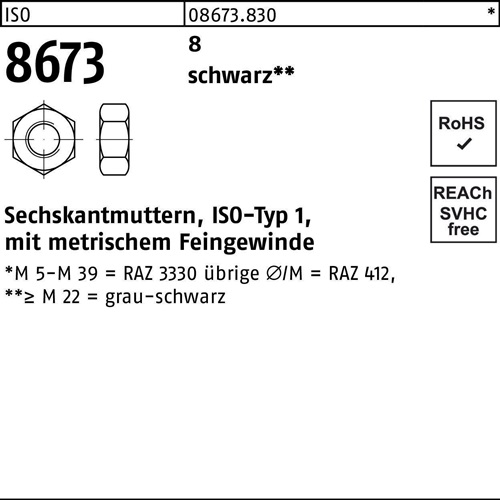 Sechskantmutter ISO 8673 M18x 2 8 sw 100 Stück
