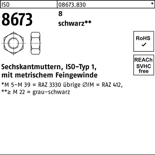 Sechskantmutter ISO 8673 M72x 4 8 sw 1 Stück
