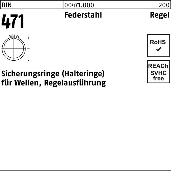 Sicherungsring DIN 471 16x 1 Federstahl Regelausf. 200 Stück