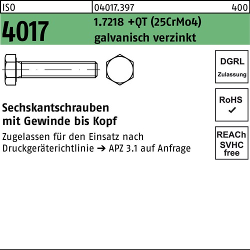 Sechskantschraube ISO 4017 VG M27x95 1.7218 +QT (25CrMo4) galv.verz. 1St.
