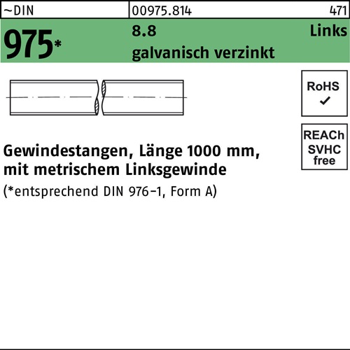 Gewindestange DIN 975 links M30 -LHx 1000mm 8.8 galv.verz. 1 Stück