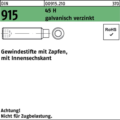 Gewindestift DIN 915 Zapfen/Innen-6kt M12x16 45 H galv.verz. 200St.