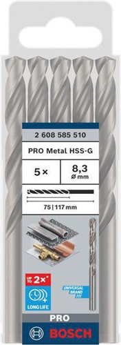 Bosch Metallbohrer PRO Metal Arbeits-L.75mm D.8,3mm L.117mm 10St.