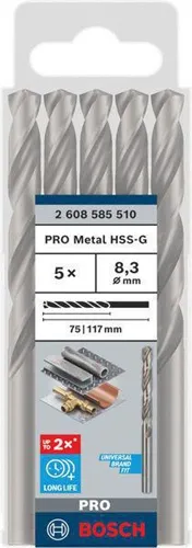 Bosch Metallbohrer PRO Metal Arbeits-L.75mm D.8,3mm L.117mm 10St.