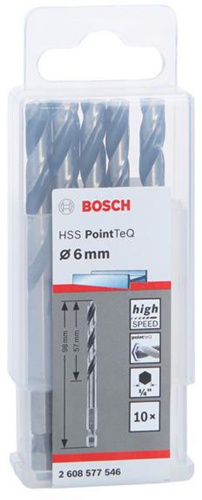 Bosch Spiralbohrer-Set PoinTeQ DIN338 10tlg.D.6mm Arbeits-L.57mm L.98mm HSS BohrertypN