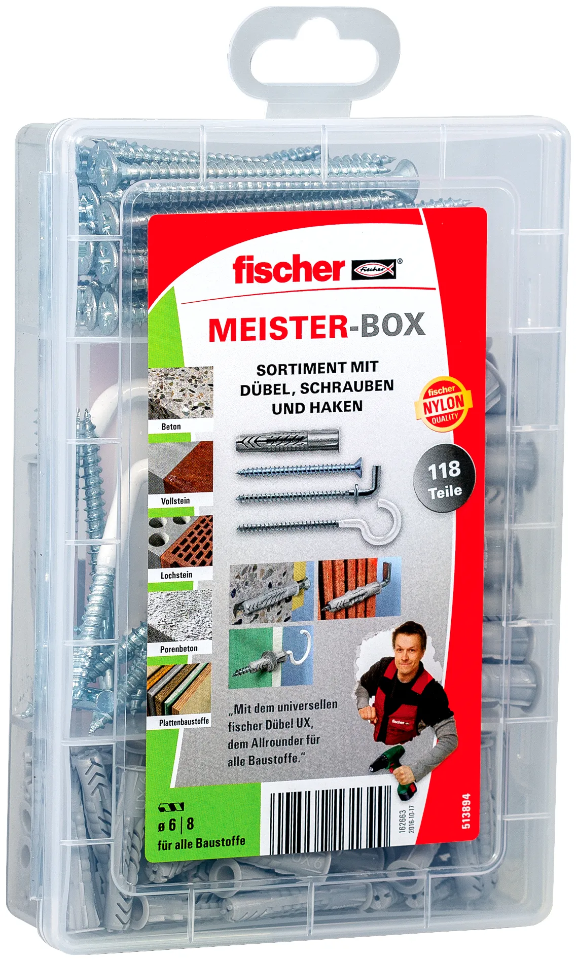fischer Meister-Box Universaldübel UX + Schraube + Haken (118 Teile)