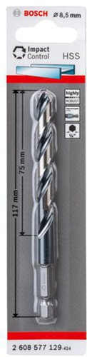 Bosch Spiralbohrer Arbeits-L.75mm D.8,5mm L.117mm HSS Schaft-D.6,35mm