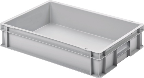 Transportstapelbehälter L600xB400xH120mm o.Deckel hellgrau PP geschl.Griffe