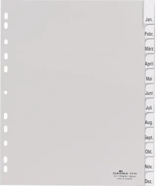 DURABLE Register 644610 DIN A4 überbreit 12tlg PP grau