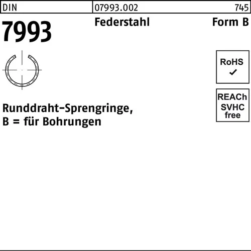 Runddrahtsprengring DIN 7993 f.Wellen B 16 Federstahl 250 Stück