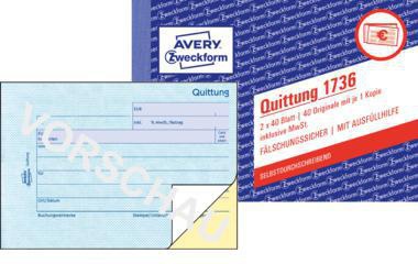 Avery Zweckform Quittung 1736 DIN A6 quer 2x40Blatt