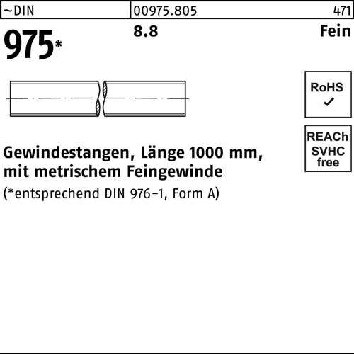 Gewindestange DIN 975 M20x 1,5x 1000mm 8.8 1 Stück