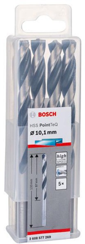 Bosch Metallspiralbohrer PointTeQ DIN388 Arbeits-L.87mm D.10,1mm Typ N 5St.