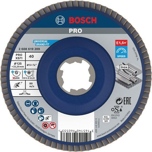 Bosch Fächerschleifscheibe PRO X571 D.125mm Körnung 40 gerade X-LOCK