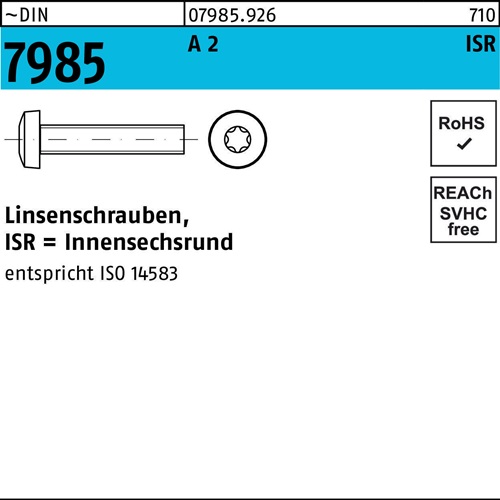 Linsenschraube DIN 7985 ISR M3x 20-T10 A 2 1000 Stück