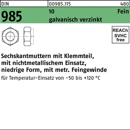 Sechskantmutter DIN 985 Klemmteil M24x 2 10 galv.verz. 25 Stück