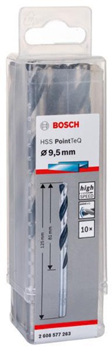 Bosch Metallspiralbohrer PointTeQ DIN388 Arbeits-L.81mm D.9,5mm Typ N 10St.