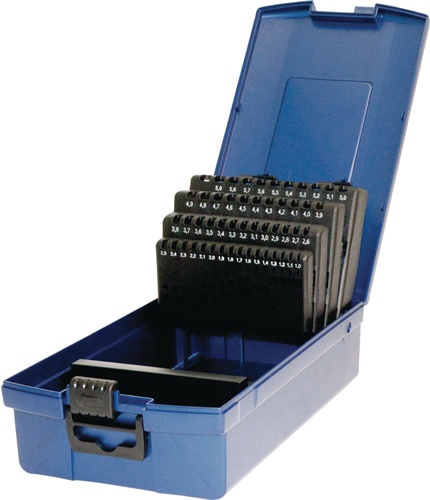 TECWERK Leerkassette f.Spiralbohrer DIN 338 Abm.1-5,9mm steig.um 0,1mm 50-tlg.Ku.