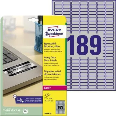 Avery Zweckform Typenschildetikett L6008-20 25,4x10mm 3.780 St./Pack.