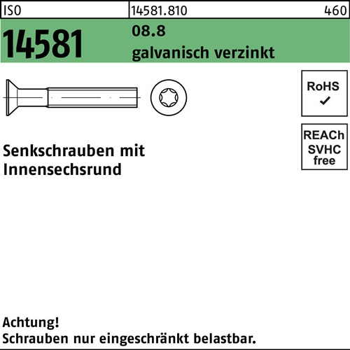 Senkschraube ISO 14581 ISR M6x16 T30 8.8 galv.verz. 500St.