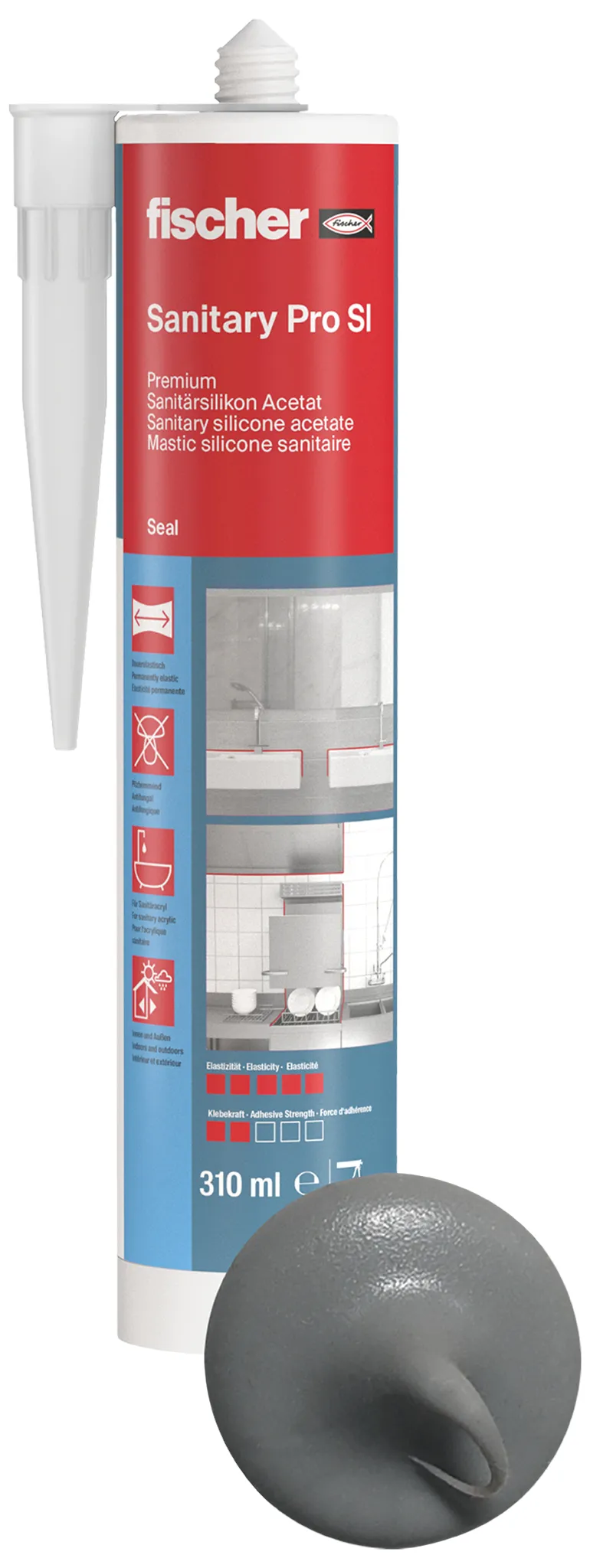 fischer Sanitärsilikon Sanitary Pro SI (DSSA) dunkelgrau 310 ml