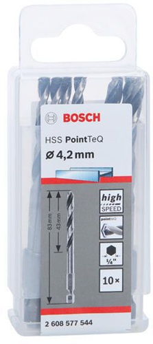 Bosch Spiralbohrer-Set PoinTeQ DIN338 10tlg.D.4,2mm Arbeits-L.43mm HSS BohrertypN