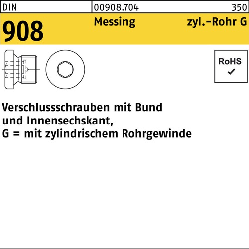 Verschlußschraube DIN 908 Bund/Innen-6kt G 1/2 A Messing 50 Stück