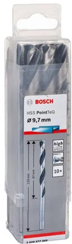 Bosch Metallspiralbohrer PointTeQ DIN388 Arbeits-L.87mm D.9,7mm Typ N 10St.