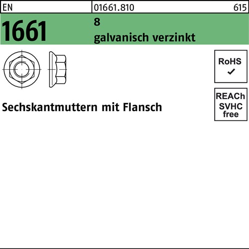 Sechskantmutter EN 1661 Flansch M5 8 galv.verz. 1000 Stück