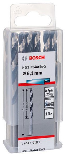 Bosch Metallspiralbohrer PointTeQ DIN388 Arbeits-L.63mm D.6,1mm Typ N 10St.