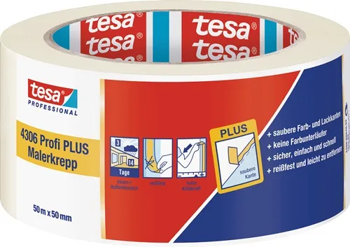 Malerkreppband 4306 Profi PLUS leicht gekreppt hellbeige L.50m B.50mm Rl.TESA