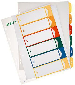Leitz Register 12920000 DIN A4 1-6 volle Höhe PP farbig/transparent