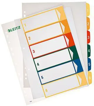 Leitz Register 12920000 DIN A4 1-6 volle Höhe PP farbig/transparent