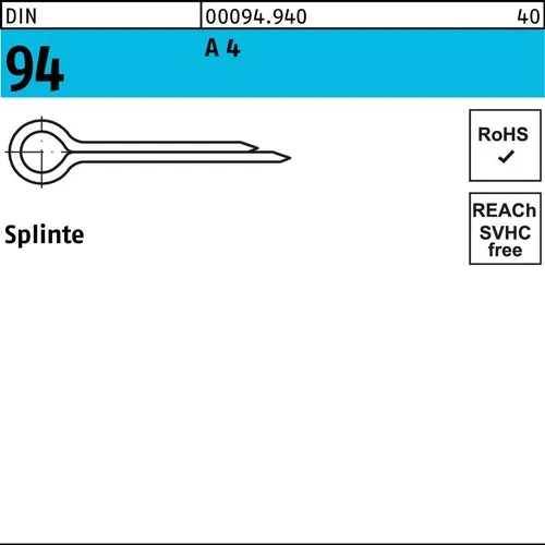 Splinte DIN 94/ISO 1234 6,3x 40 A 4 50 Stück