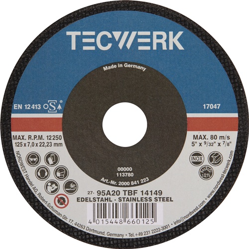 TECWERK Schruppscheibe D125xS7mm gekr.Bohr.22,23mm 