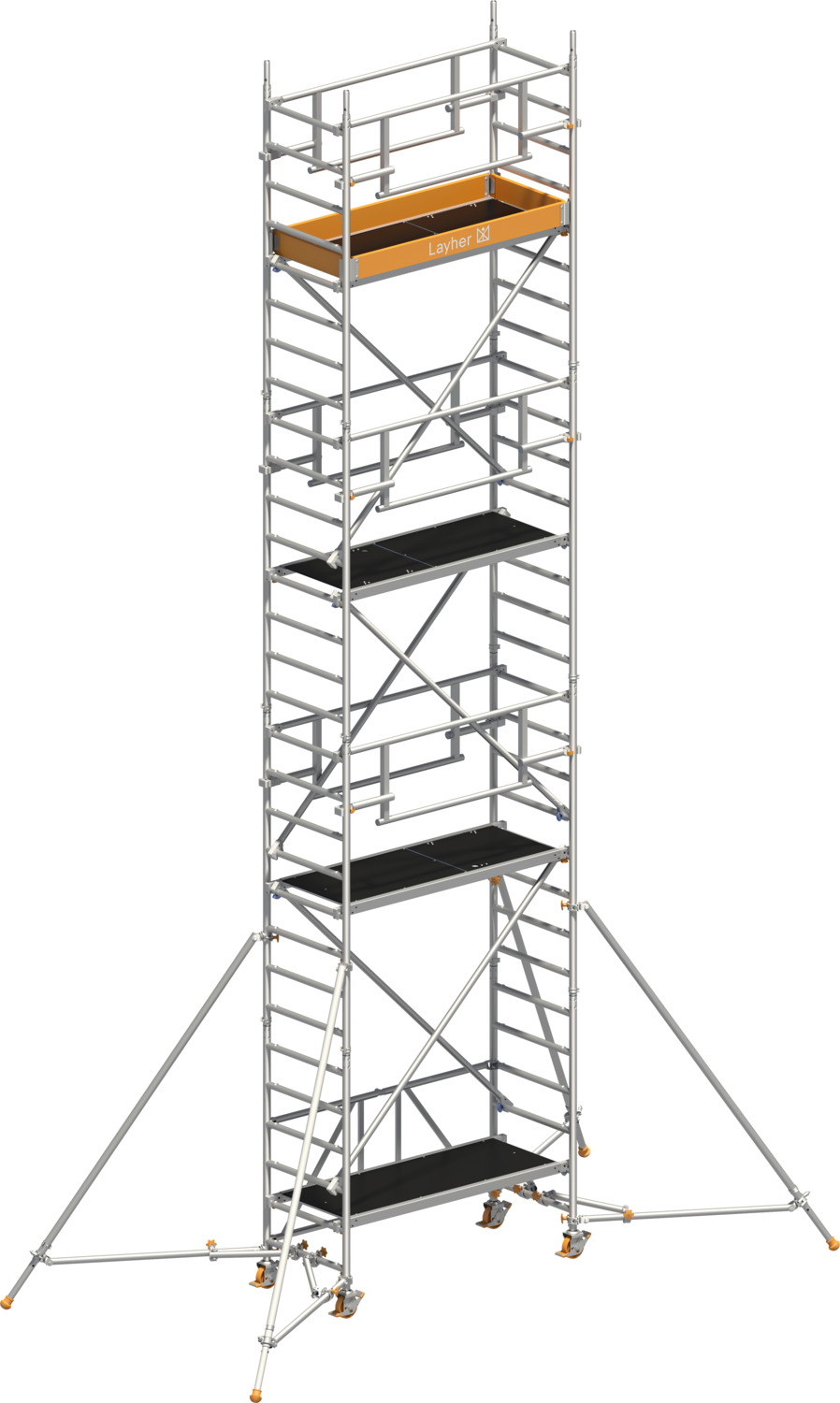 Layher Fahrgerüst Zifa P2 SAFETY PLUS mit Doppelgeländer und Gerüststützen Typ: 1426237 | SH: 6,61 m / AH: 8,61 m