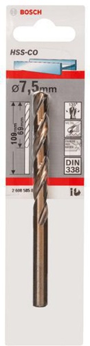 Bosch Metallbohrer HSS-Co DIN338 Arbeits-L.69mm D.7,5mm L.109mm
