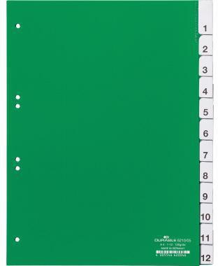 DURABLE Register 621005 DIN A4 1-12 12teilig Hartfolie grün