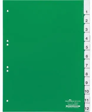 DURABLE Register 621005 DIN A4 1-12 12teilig Hartfolie grün