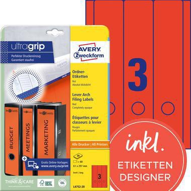 Avery Zweckform Ordneretikett L4752-20 lang/breit rt 60 St./Pack.