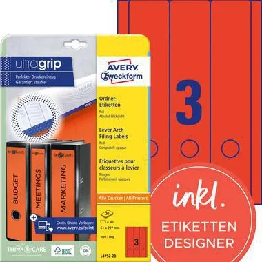 Avery Zweckform Ordneretikett L4752-20 lang/breit rt 60 St./Pack.