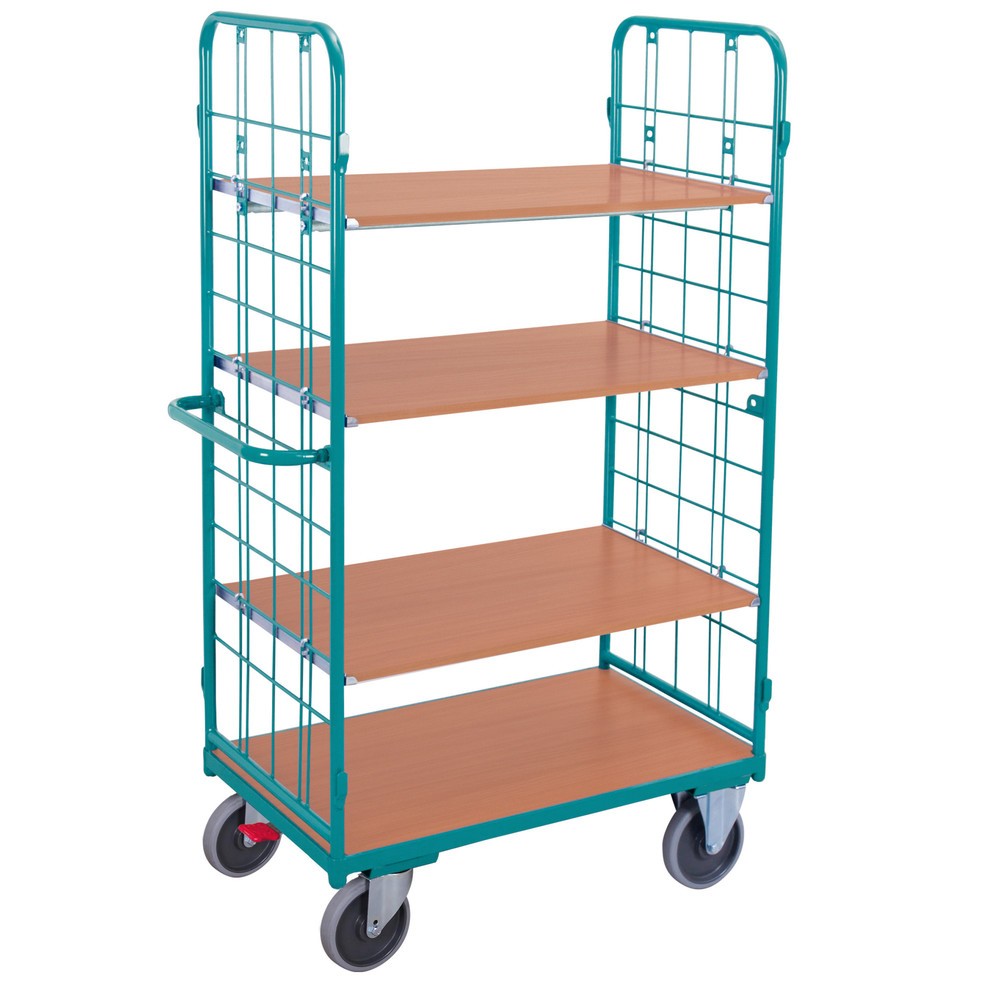 Etagenwagen Ameise®, mit Drahtgitter, ohne Rückwand, 4 Etagen à 1.000 x 600 mm