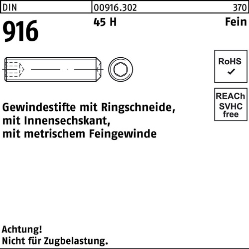 Gewindestift DIN 916 Ringschn./Innen-6kt M10x1x 8 45 H Feingew. 200Stück