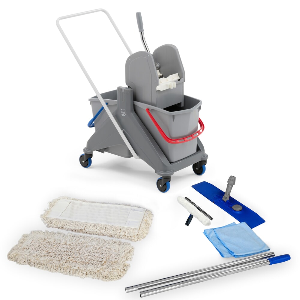 Steinbock® Reinigungswagen-Profi-Set, Doppel-Fahreimer 2x 15 Liter