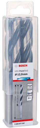 Bosch Metallspiralbohrer PointTeQ DIN388 Arbeits-L.101mm D.12,9mm Typ N 5St.