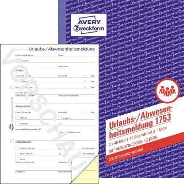 Avery Zweckform Urlaubsantrag 1753 DIN A5 sd 2x40Bl.