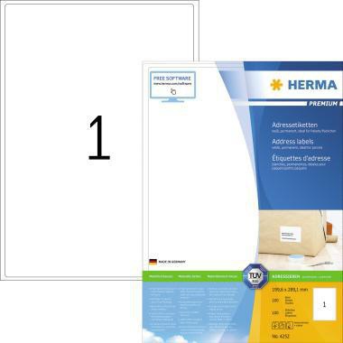 HERMA Etikett PREMIUM 4252 199,6x289,1mm A4 weiß 100 St./Pack.