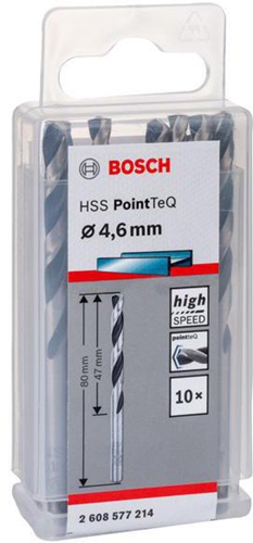 Bosch Metallspiralbohrer PointTeQ DIN388 Arbeits-L.47mm D.4,6mm Typ N 10St.
